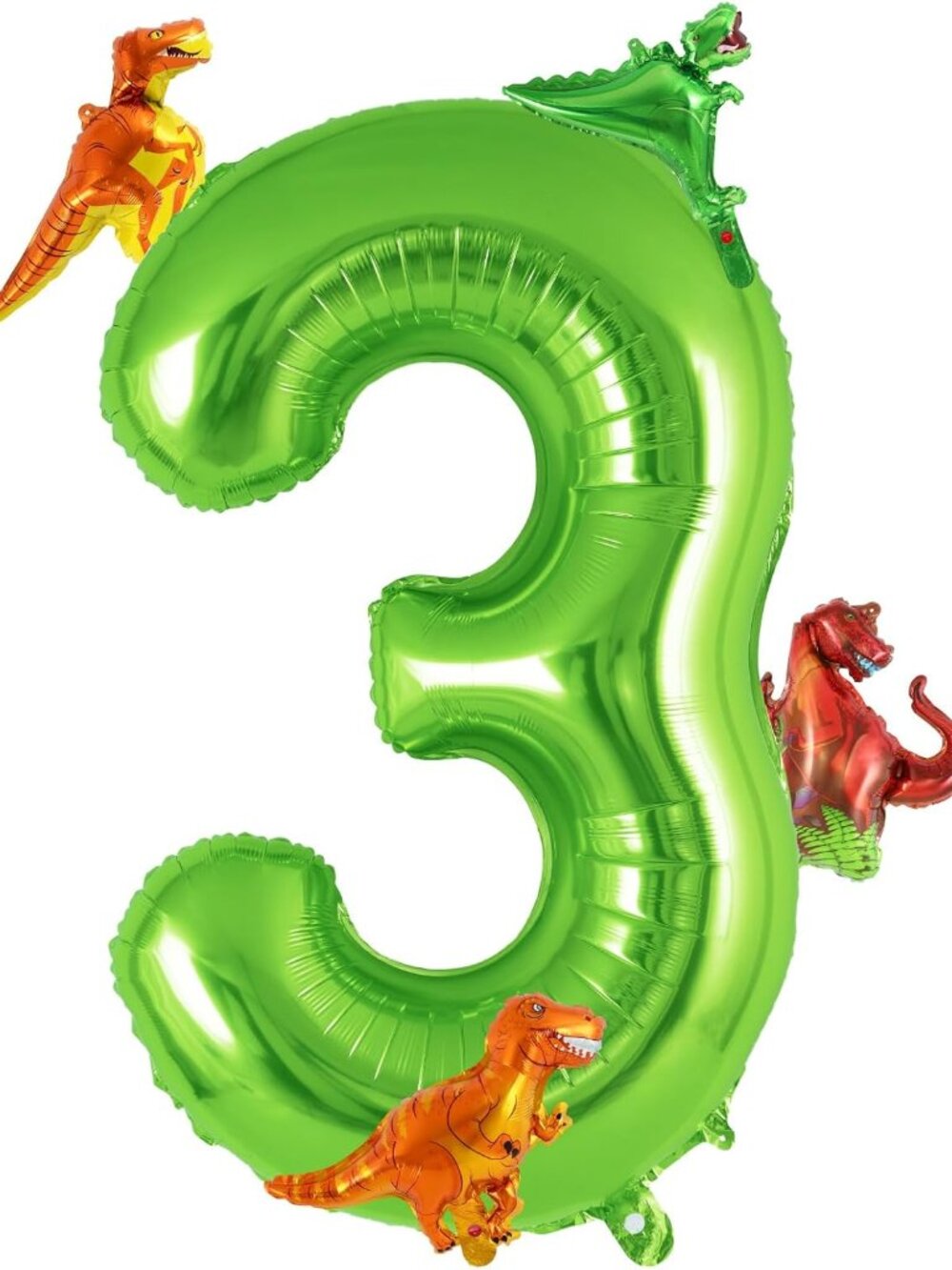 Dinosaur Green Number 3 Balloon, 40 Inch Big Large Foil Helium Green Number Ball
